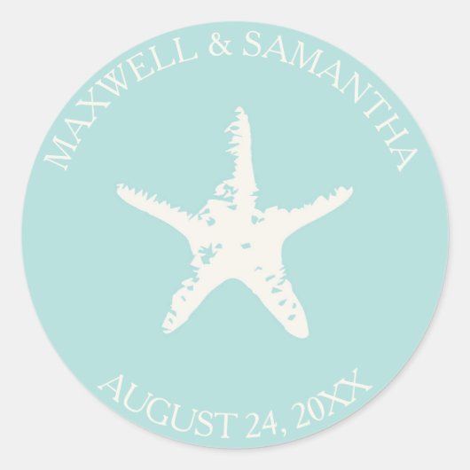 Rond Sticker Envelope Seal, Mariage Starfish Beach (Devant)