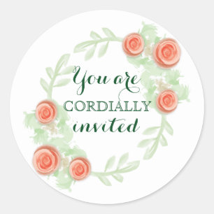 Rond Sticker Enveloppe Invitation - Serre Rose Floral