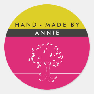Rond Sticker Fabriqué par {votre nom} en Fuscia et mout