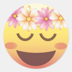 Rond Sticker face Emoji Happy Calm Couronne Fleur