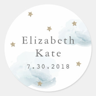 Rond Sticker Faire-part de naissance Stars & Clourds