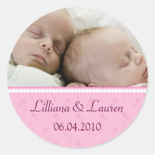 Rond Sticker Faire-part Pink Pearl Twins