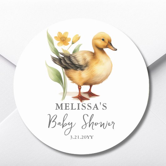 Rond Sticker Faveur Baby shower de canard de ferme mign