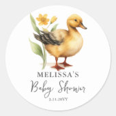 Rond Sticker Faveur Baby shower de canard de ferme mign (Devant)