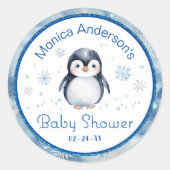 Rond Sticker Faveur Baby shower de pingouin (Devant)