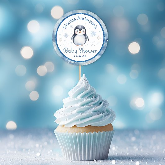 Rond Sticker Faveur Baby shower de pingouin