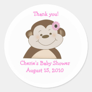 Rond Sticker Faveur Customisé Bambino Singe Rose