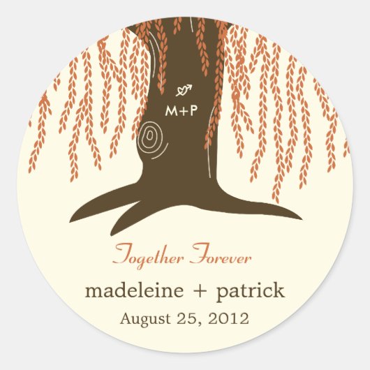 Rond Sticker Faveur Mariage de automne Willow Tree (Devant)