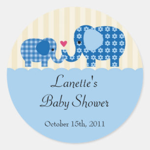 Rond Sticker Faveur pour maman et bébé garçon éléphant