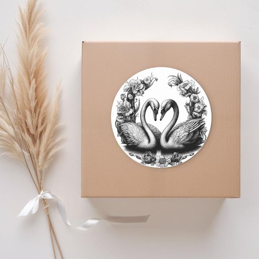 Rond Sticker Favor Inséparables de mariage Swan Lake