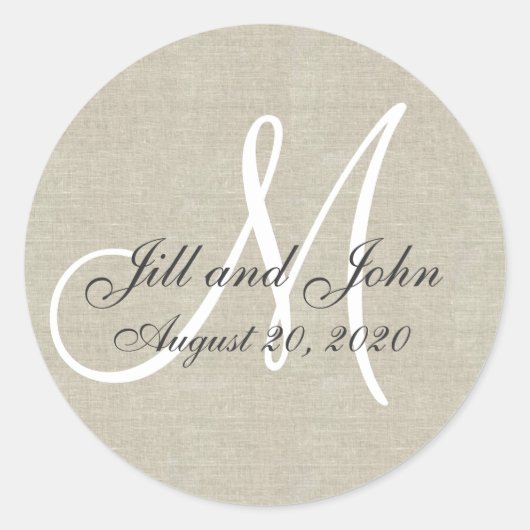 Rond Sticker Favor Monogramme Linen (Devant)