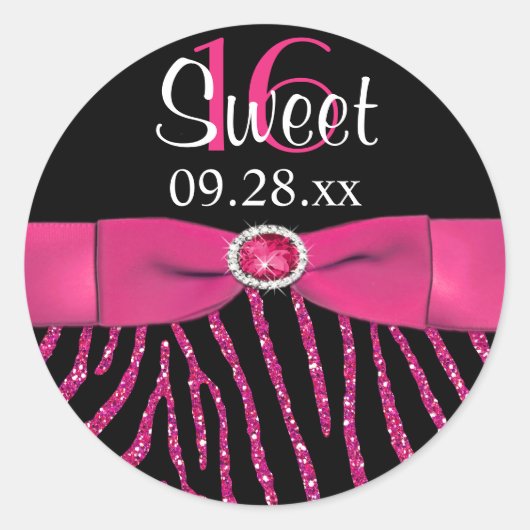 Rond Sticker Favori RIBBON Zebra Sweet 16 (Devant)