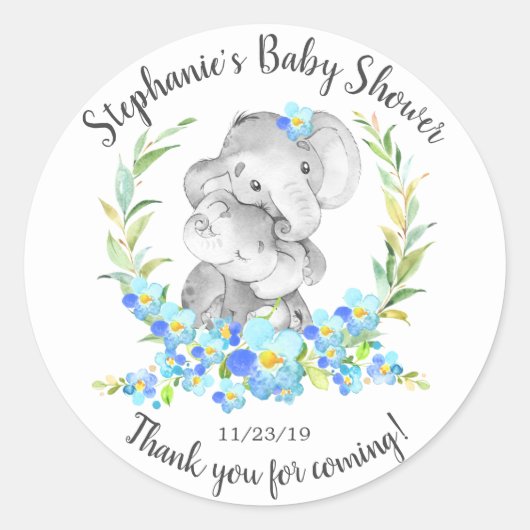 Rond Sticker Favour pour maman & bébé Eléphant Douche F (Devant)
