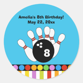 Rond Sticker Fête de Bowling Anniversaire personnalisé