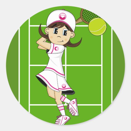 Rond Sticker fille de tennis mignonne (Devant)