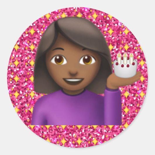 Rond Sticker fille Emoji parties scintillant (Devant)