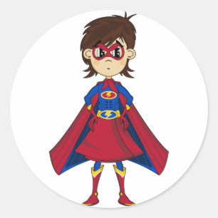 Rond Sticker fille Superhero Masqué Cute