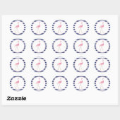 Rond Sticker Flamant rose Stripes Marine (Feuille)