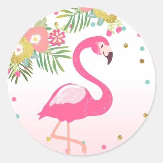 Rond Sticker Flamant rose Tropical Enveloppe Anniversai (Devant)