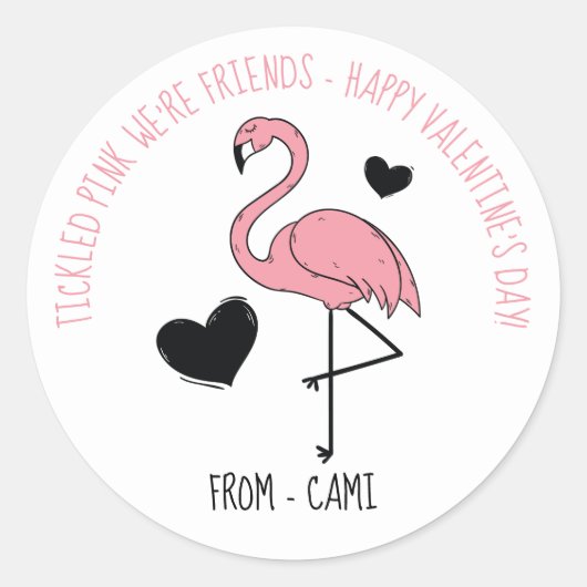 Rond Sticker Flamant rose Valentine (Devant)