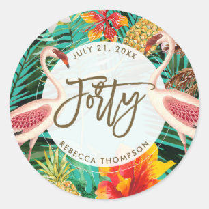 Rond sticker flamingo tropical à quarante ans