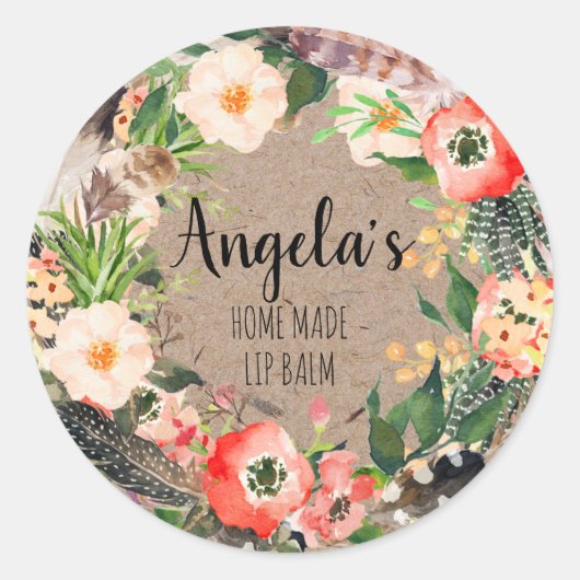 Rond Sticker Fleur Wreath Botanique Maison faite (Devant)