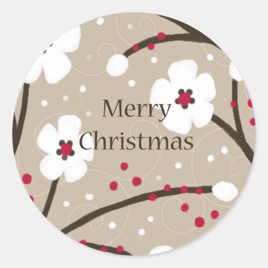 Rond Sticker Fleurs et Berries de Noël (Devant)