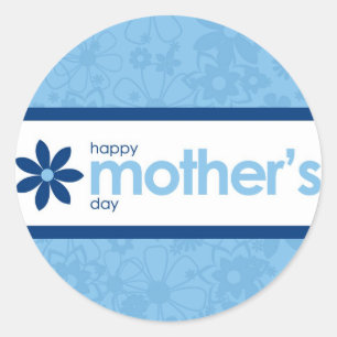 Rond Sticker floral bleu gai Fête des Mères
