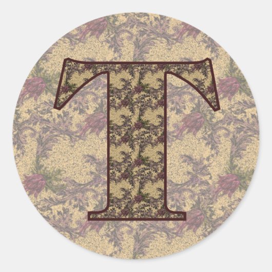 Rond Sticker Floral Élégant Monogram Initial T (Devant)