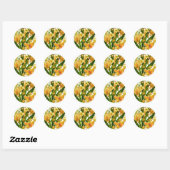 Rond Sticker floral jaune et vert avec papillon (Feuille)