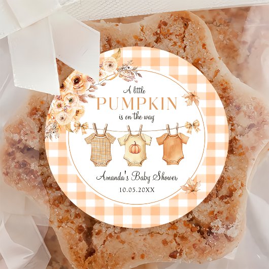 Rond Sticker Floral Un Petit Baby shower Citrouille