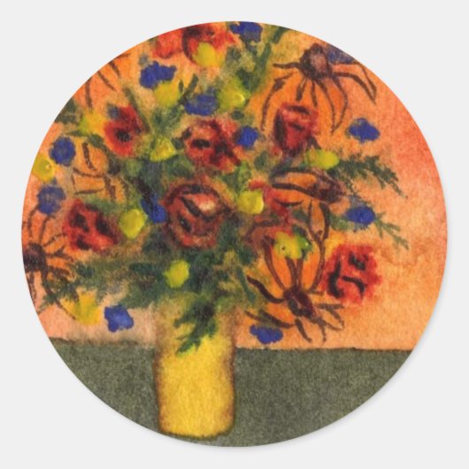 Rond Sticker floral "Vase Jaune" (Devant)