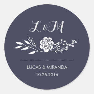 Rond Sticker Flower and Feuille Wreath Wedding Favor