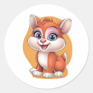Rond Sticker Fox adorable - Joli dessin animé animal