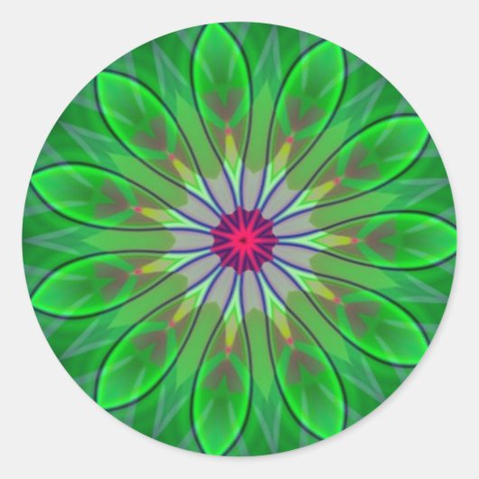 Rond Sticker Fractal Mandala Flower Daisy Vert (Devant)