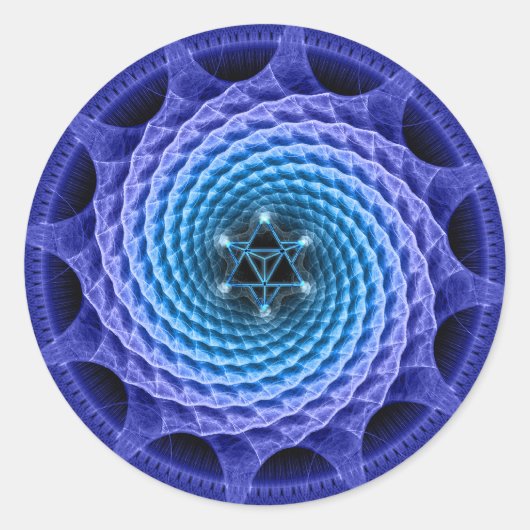 Rond Sticker Fractal Merkaba Spiral Mandala Blue (Devant)
