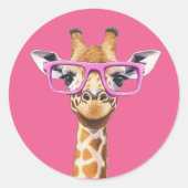 Rond Sticker Giraffe avec lunettes roses (Devant)