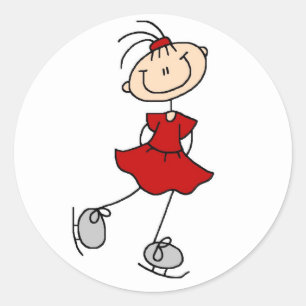 Rond Sticker Girl In Red Ice Skater