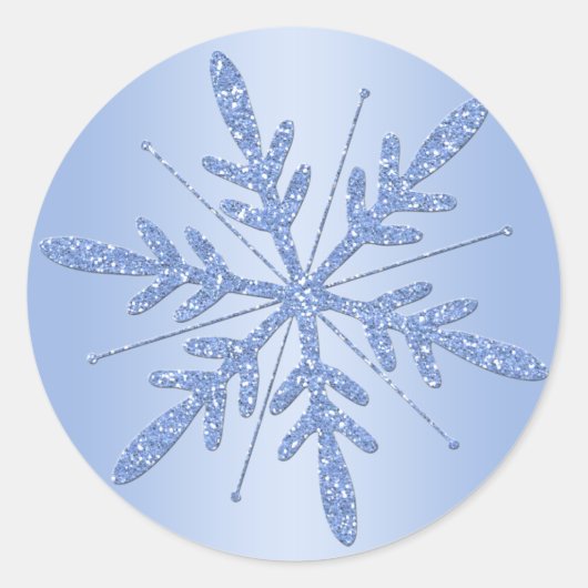 Rond Sticker Glittery Blue Snowflake (Devant)