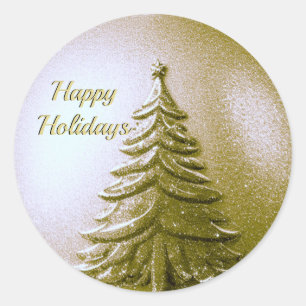 Rond Sticker Gold Holiday Christmas Tree