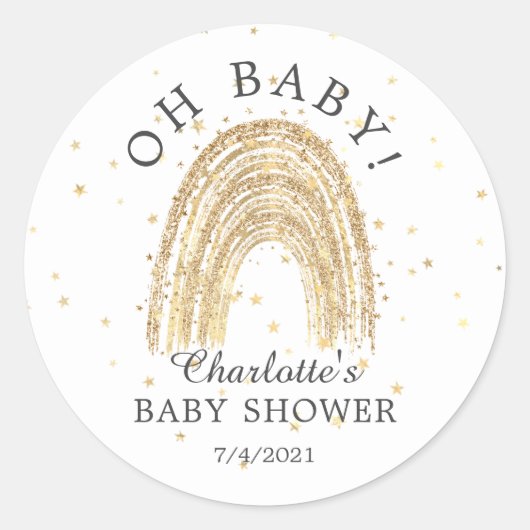 Rond Sticker Gold Rainbow Oh Baby Favor moderne (Devant)