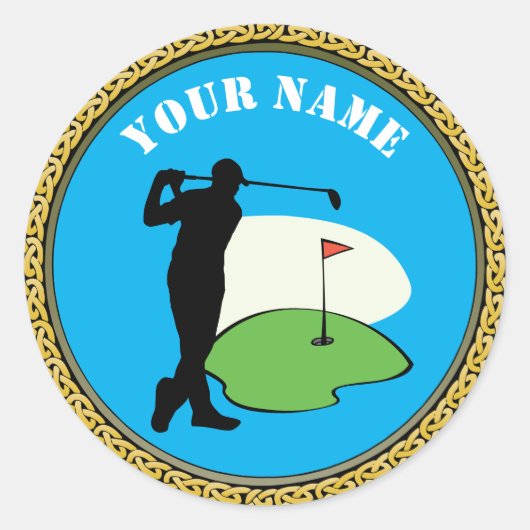 Rond Sticker Golf - Ajouter un nom - Golfer (Devant)