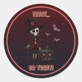 Rond Sticker Gothique Squelette et Halloween Citrouille (Devant)