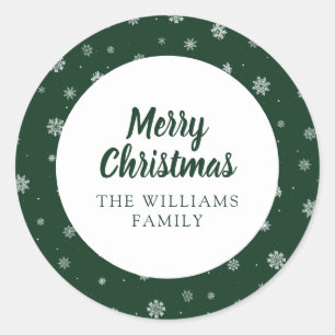 Rond Sticker Green Holiday Snowflakes