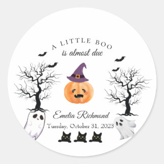 Rond Sticker Halloween Baby shower Little Boo est due