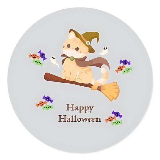 Rond Sticker Halloween Chat sorcière personnalisable