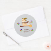 Rond Sticker Halloween Chat sorcière personnalisable (Enveloppe)
