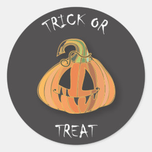Rond Sticker Halloween Citrouille effrayant