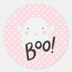Rond Sticker Halloween Fantôme rose