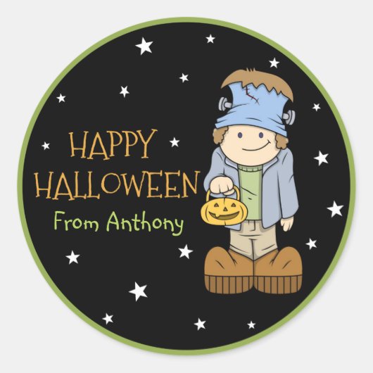 Rond Sticker Halloween Funky Friends Frankenstein (Devant)